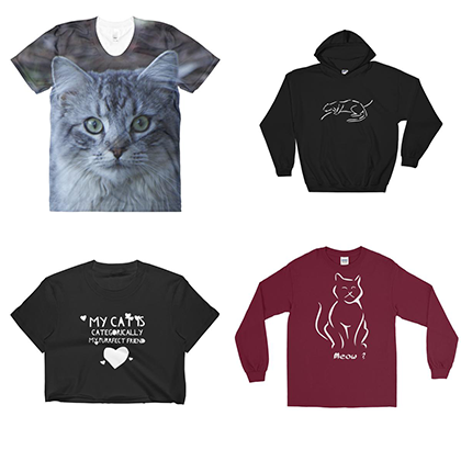 Clothing - Wear your cat love or gift these practical cat themed items