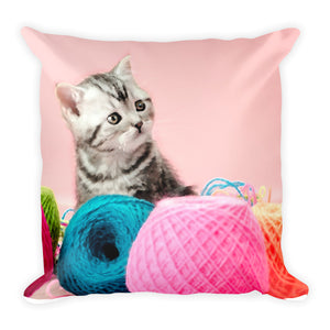 Krafty Kittens 1 - Wool, knitting, crochet - Square Cushion throw pillow with insert