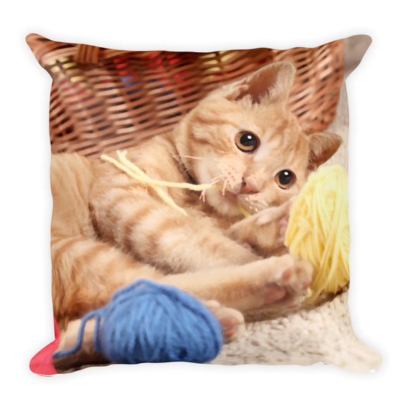 Krafty Kittens 3 -  Wool, knitting, crochet - Square Cushion throw pillow with insert