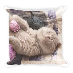 Krafty Kittens 4 -  Wool, knitting, crochet - Square Cushion throw pillow with insert