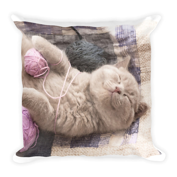 Krafty Kittens 4 -  Wool, knitting, crochet - Square Cushion throw pillow with insert