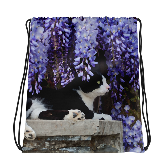 Watching from the Wisteria - Garden Cats- Drawstring bag, tote