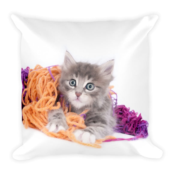 Krafty Kittens 6 -  Wool, knitting, crochet - Square Cushion throw pillow with insert