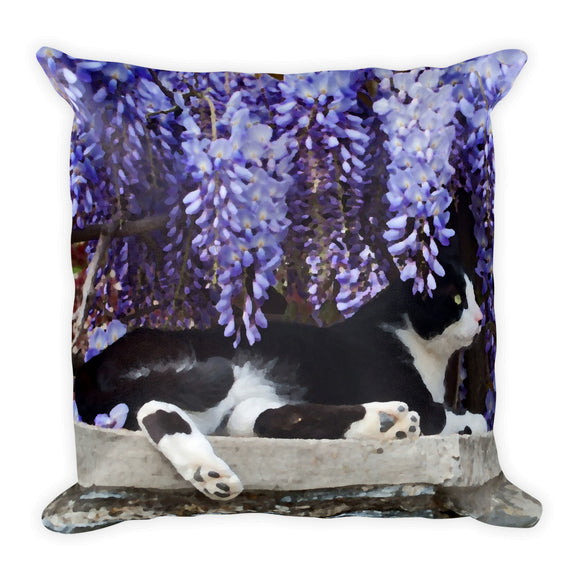 Watching from the Wisteria -  Garden Cats - Square Cushion with insert