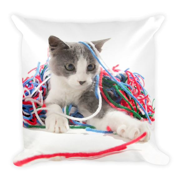 Krafty Kittens 7 -  Wool, knitting, crochet - Square Cushion throw pillow with insert