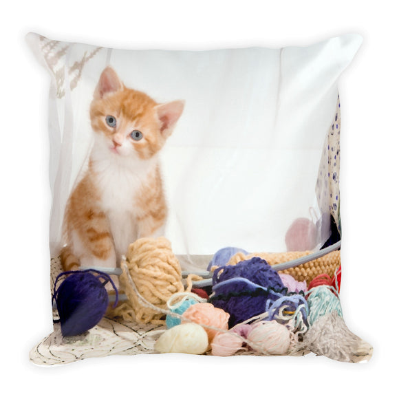 Krafty Kittens 2 -  Wool, knitting, crochet - Square Cushion throw pillow with insert