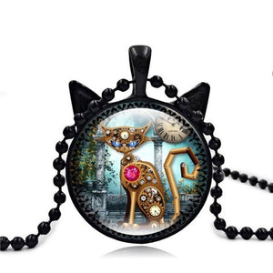 Mechanical Steampunk Cat - Necklace in Black, Silver or Brass finish